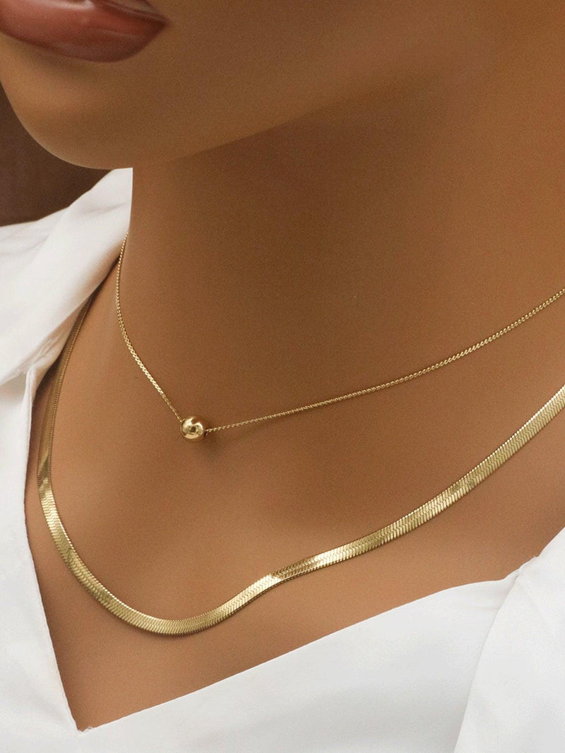 2pcs Stainless Steel Ball Shape Necklace Chain Set Blade Chain Women Luxury Jewelry Set Festive Gifts for Girls Party Accessories - Shop Express