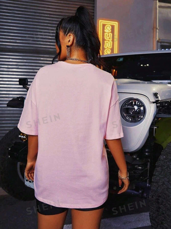 Women's Pink Hip Hop Street Style Short Sleeve T-Shirt With Letter Print - Shop Express