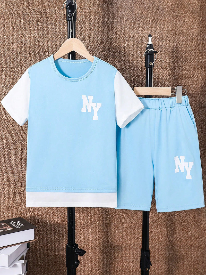 Tween Boy Letter Graphic Colorblock 2 In 1 Tee & Shorts