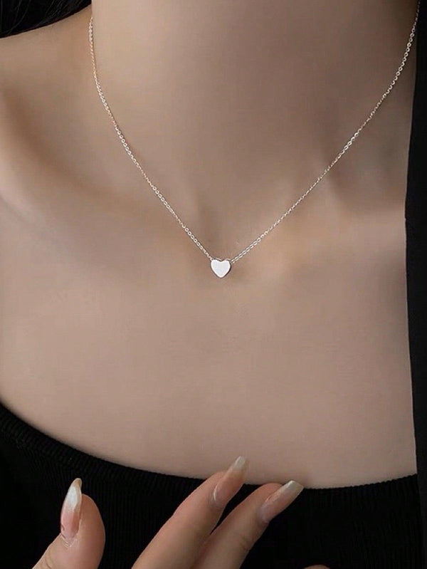 1pc Simple & Elegant Heart Shaped Pendant Necklace For Women, Suitable For Daily Wearing, Couple Necklace, Festival Gift Accessory - Shop Express