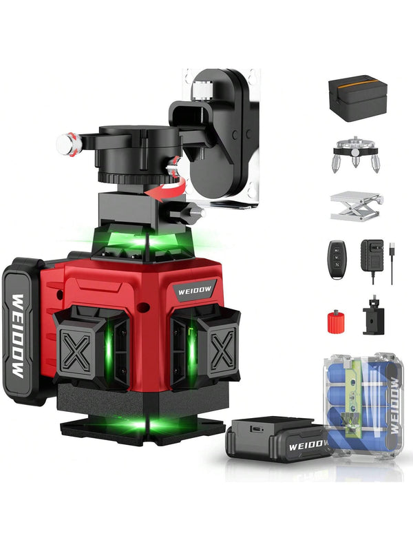 Weiddw 16-Line Laser Level With High-Intensity Green Beam, 360°Rotary Aluminum Base, Tripod Stand, Usb Charging Port