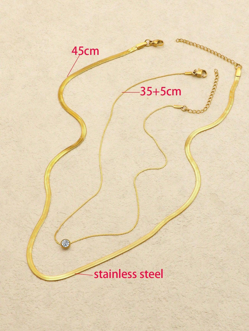 2pcs Stainless Steel Ball Shape Necklace Chain Set Blade Chain Women Luxury Jewelry Set Festive Gifts for Girls Party Accessories - Shop Express