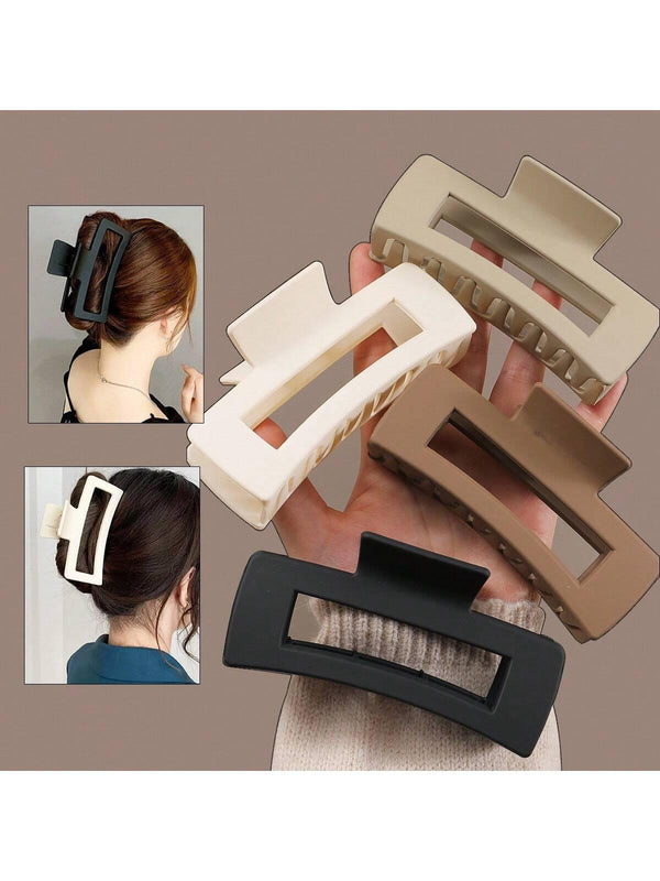 4pcs Women's Black & White & Khaki Square 3d Claw Hair Clips, Suitable For Daily Hairdressing - Shop Express