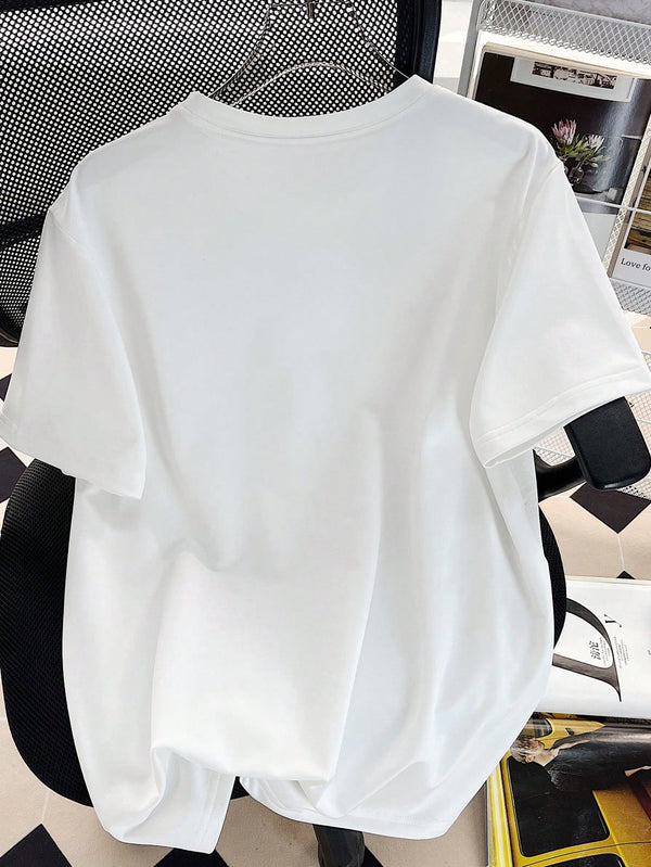 Countryside Style Flower Print White Short Sleeve T-Shirt For Teenage Girls In Summer