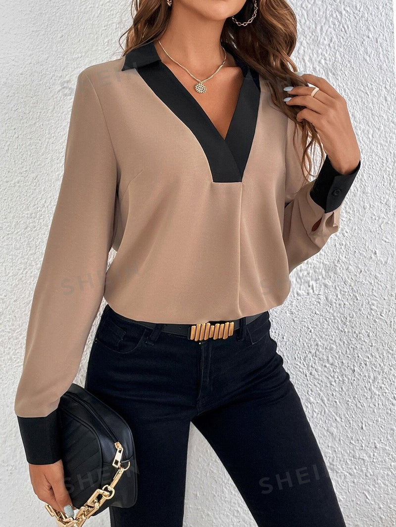 Frenchy Contrast Trim Blouse - Shop Express