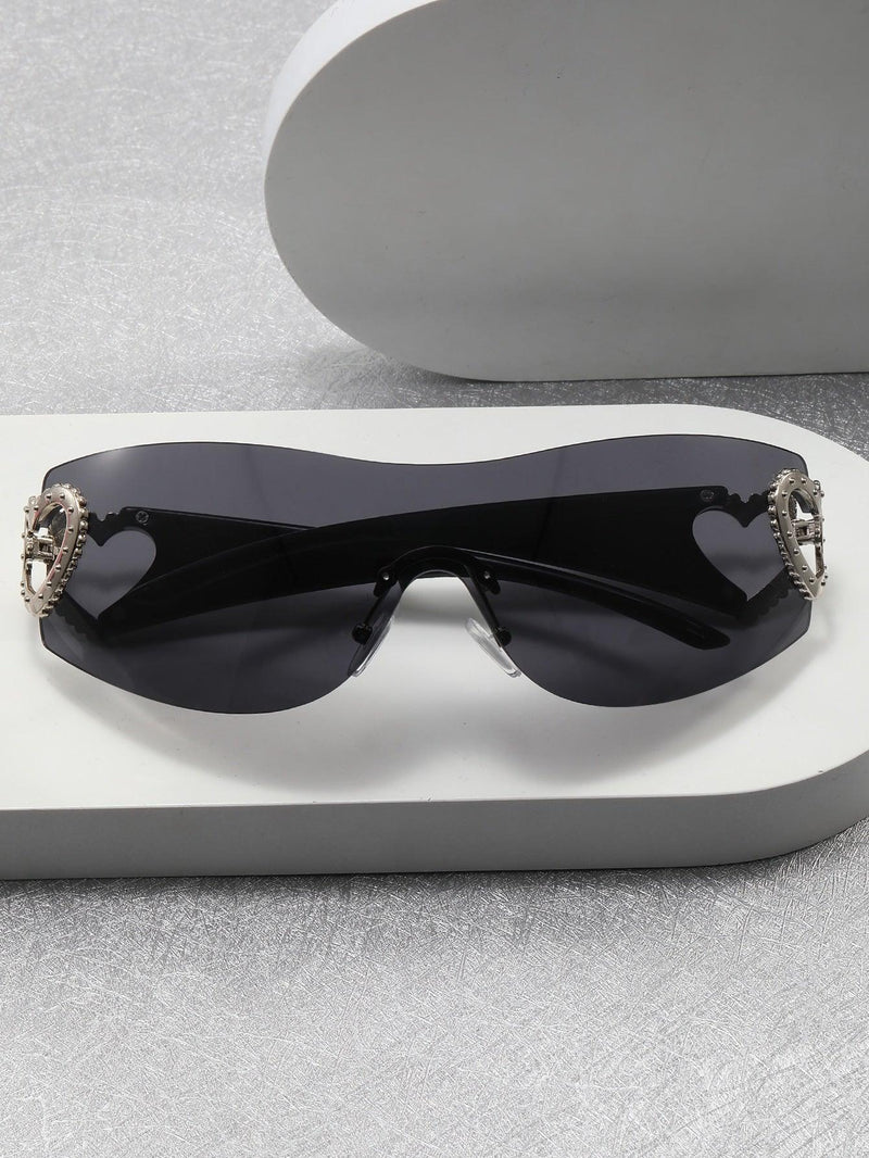 Women Heart Decor Rimless Boho Style y2k glasses Sunglasses - Shop Express