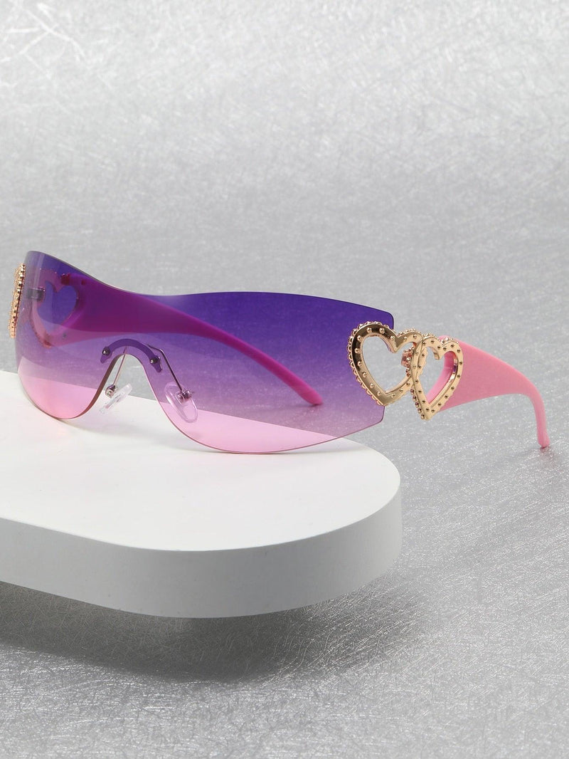 Women Heart Decor Rimless Boho Style y2k glasses Sunglasses - Shop Express