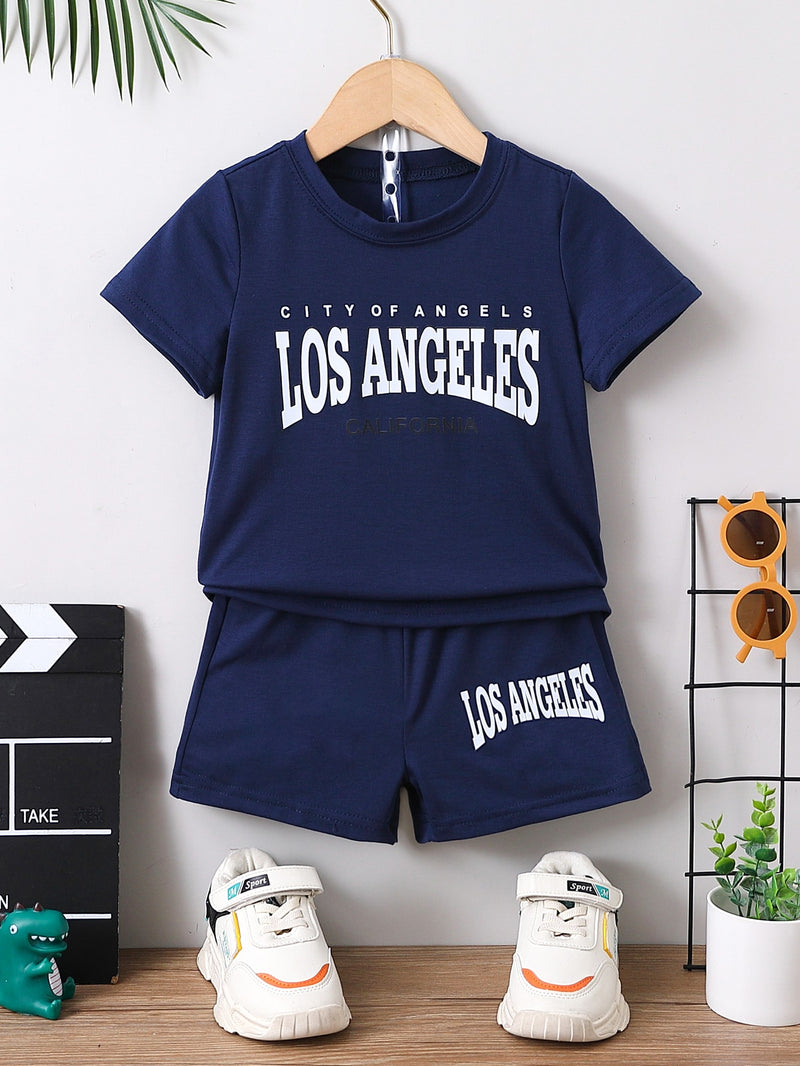 Young Boy Letter Graphic Tee & Shorts