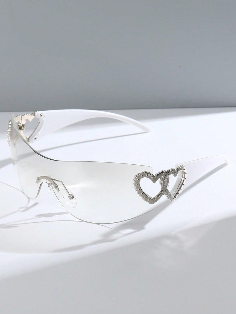 Women Heart Decor Rimless Boho Style y2k glasses Sunglasses - Shop Express