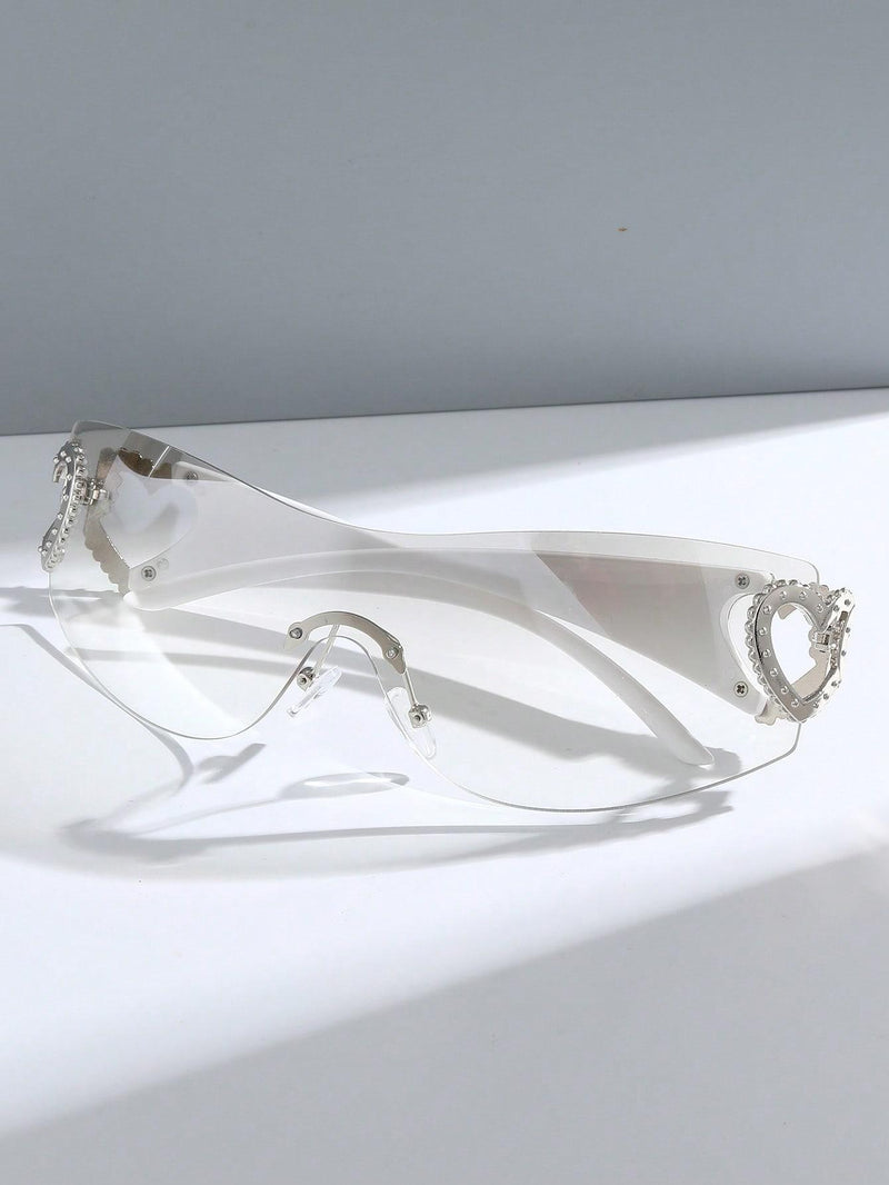 Women Heart Decor Rimless Boho Style y2k glasses Sunglasses - Shop Express