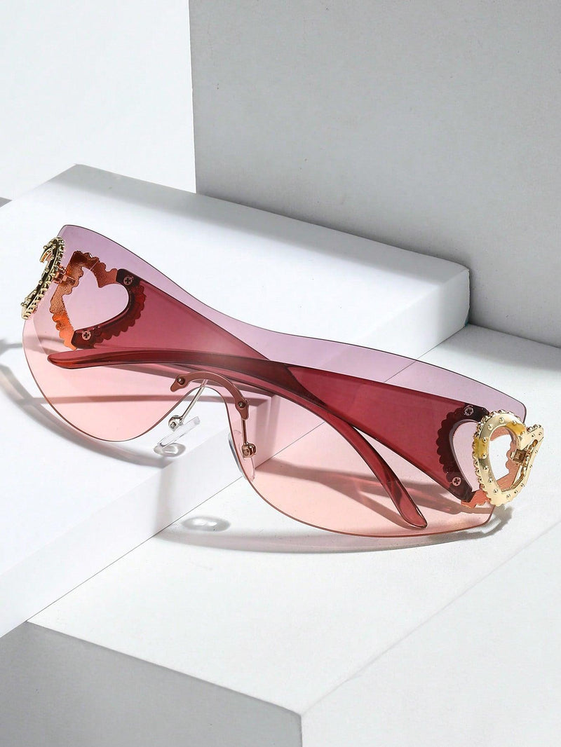 Women Heart Decor Rimless Boho Style y2k glasses Sunglasses - Shop Express