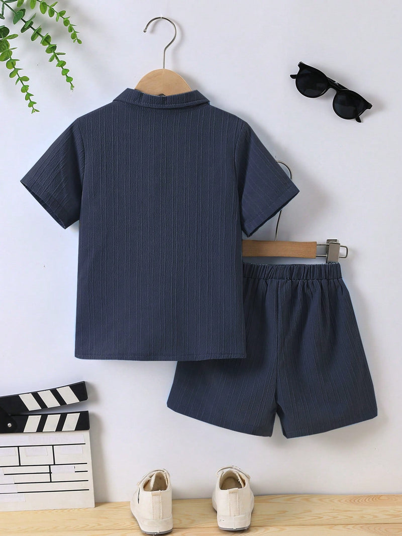 Young Boy Solid Button Front Shirt & Shorts Without Tee