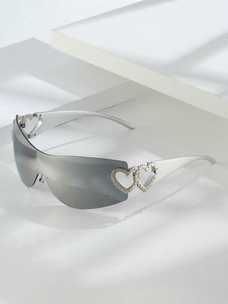 Women Heart Decor Rimless Boho Style y2k glasses Sunglasses - Shop Express