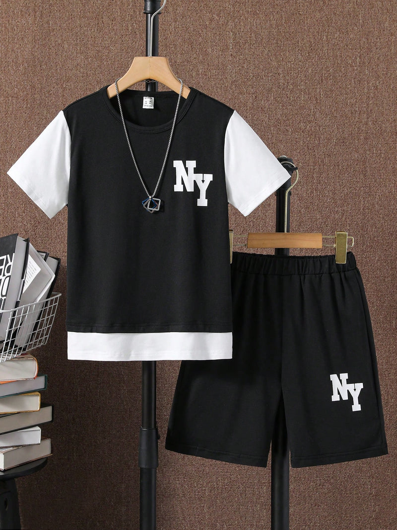 Tween Boy Letter Graphic Colorblock 2 In 1 Tee & Shorts