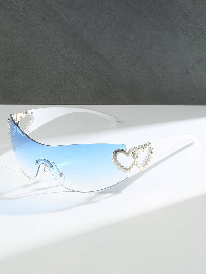 Women Heart Decor Rimless Boho Style y2k glasses Sunglasses - Shop Express