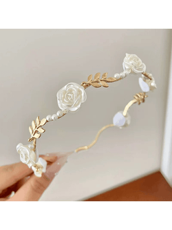 Flower & Faux Pearl Decor Headband Elegant - Shop Express