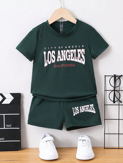 Young Boy Letter Graphic Tee & Shorts