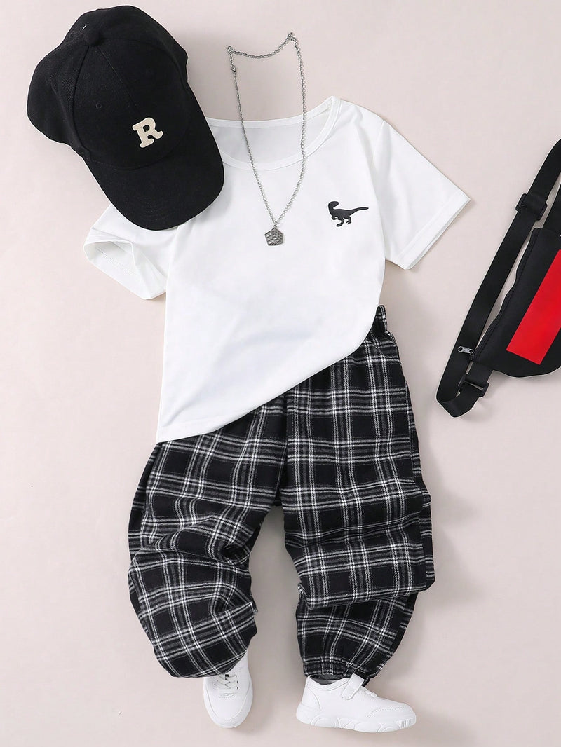 Two-Piece Set For Young Boys' Daily Casual Wear, With Short Sleeves And Striped Pants, Cool, Breathable, Handsome And Suitable For Summer.