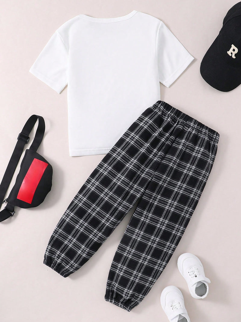 Two-Piece Set For Young Boys' Daily Casual Wear, With Short Sleeves And Striped Pants, Cool, Breathable, Handsome And Suitable For Summer.