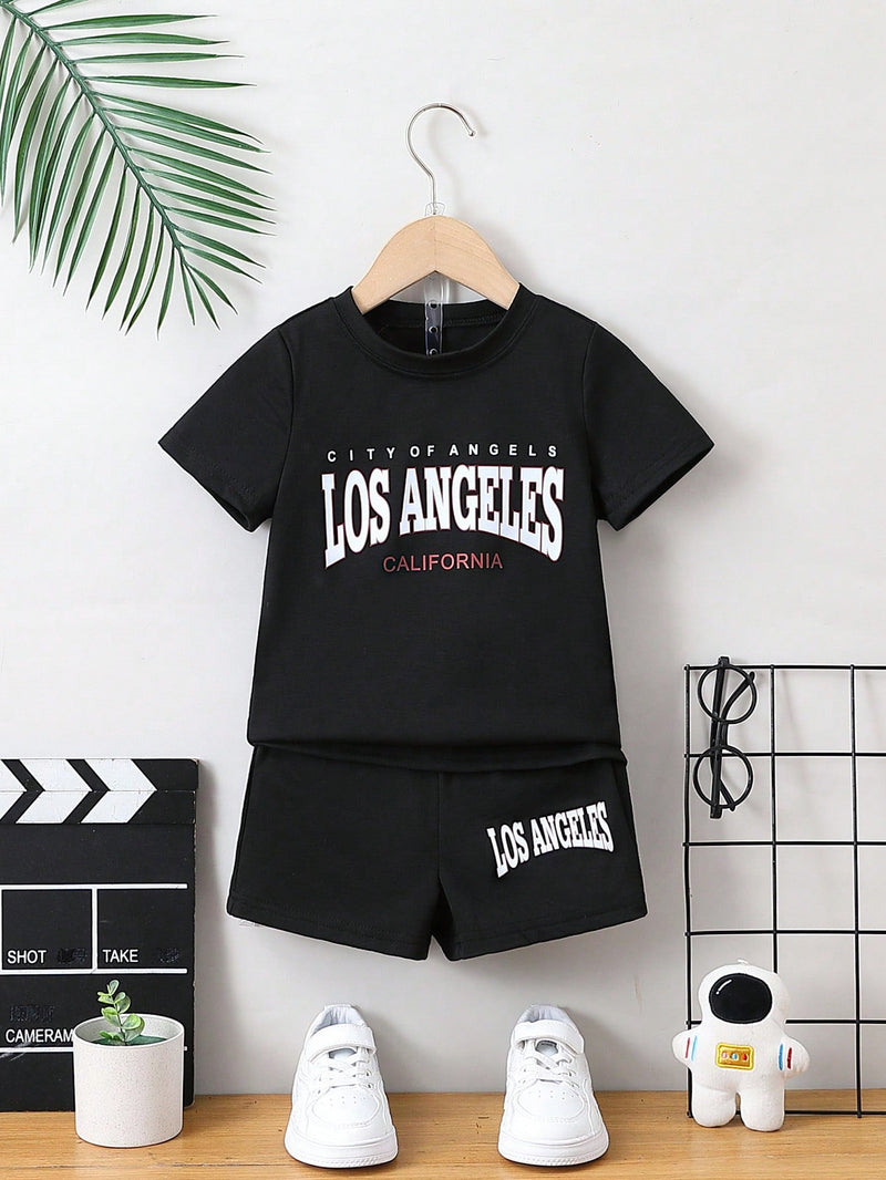Young Boy Letter Graphic Tee & Shorts