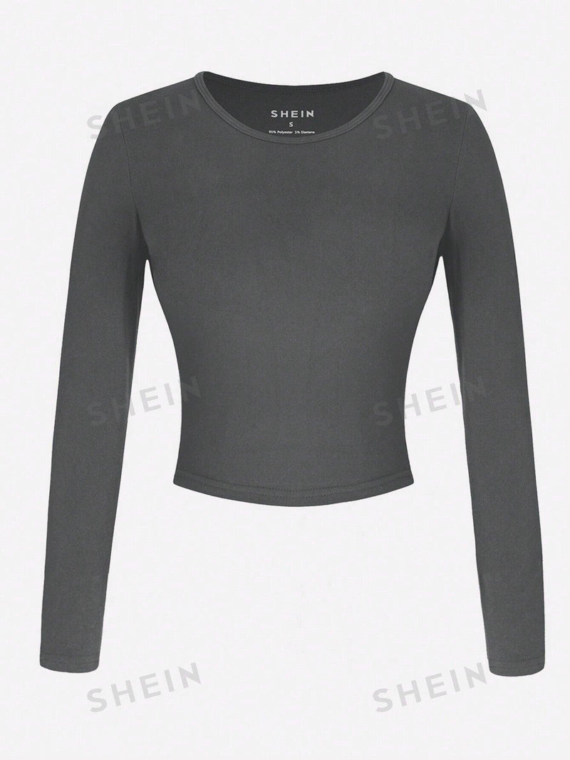 Essnce Women's Solid Color Round Neck Long Sleeve T-shirt - Shop Express