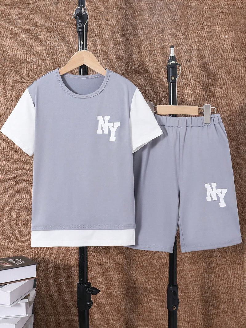 Tween Boy Letter Graphic Colorblock 2 In 1 Tee & Shorts