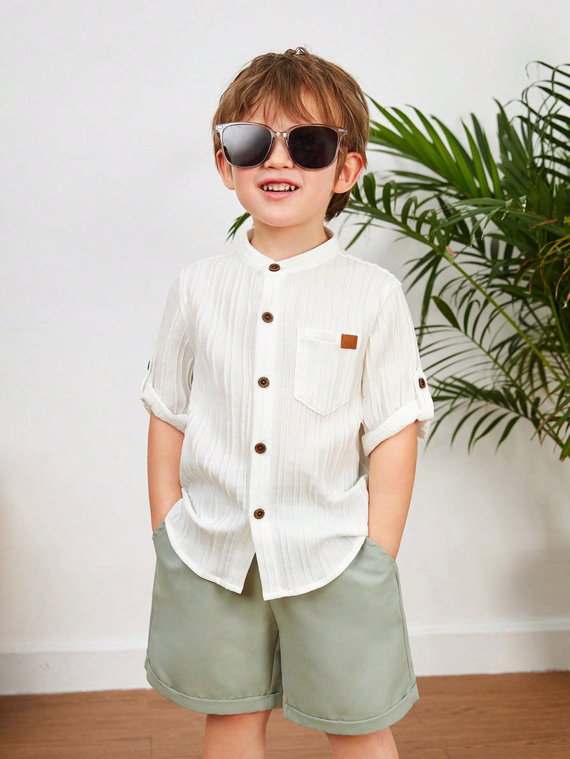 Young Boys Casual Academy Comfortable Breathable Cotton & Linen Shirt Shorts Set