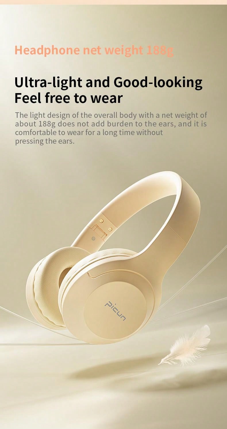 Picun B-01S Wireless Headphones, 40H Playtime EQ Music Modes Wireless Headphones With Microphone, HiFi Stereo Foldable Lightweight Headset