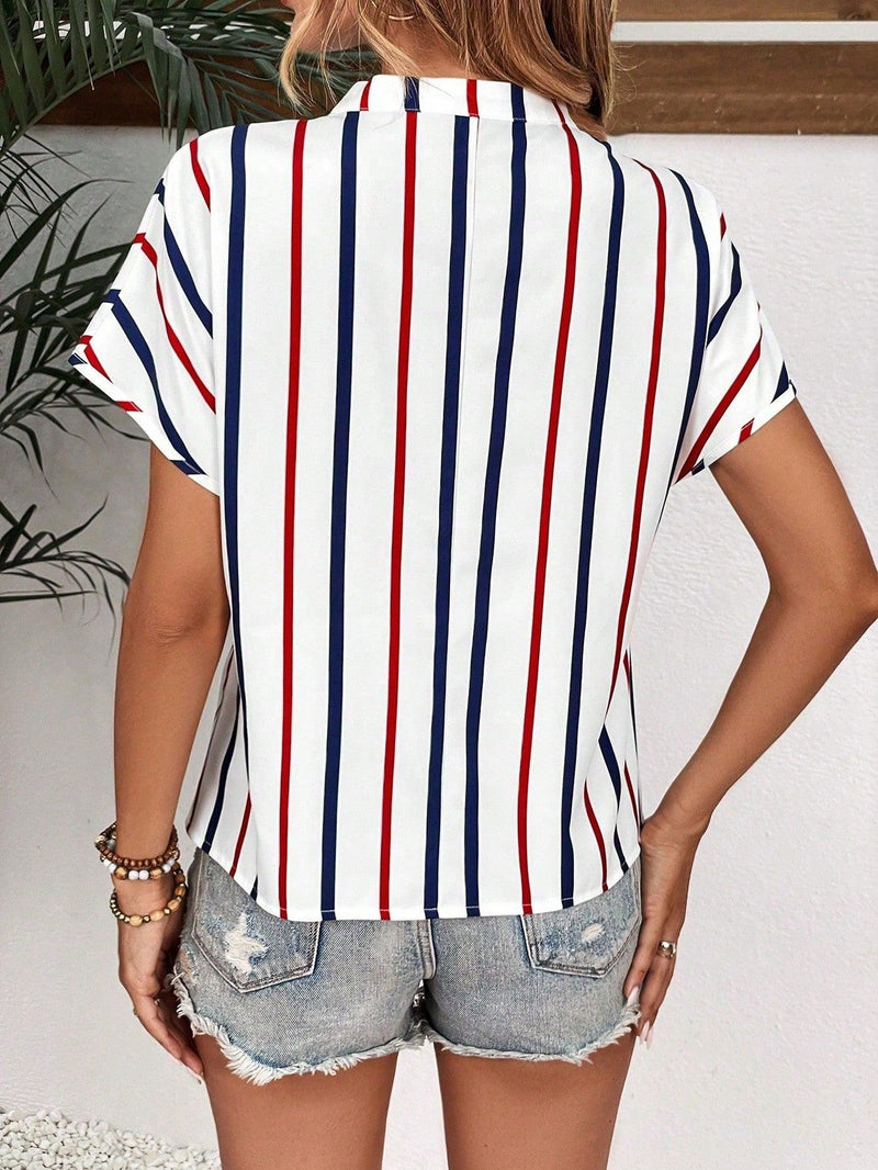 LUNE Contrast Stripe Notched Neck Shirt - Shop Express