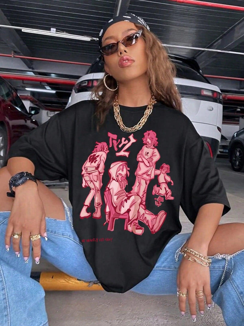 Women's Pink Hip Hop Street Style Short Sleeve T-Shirt With Letter Print - Shop Express