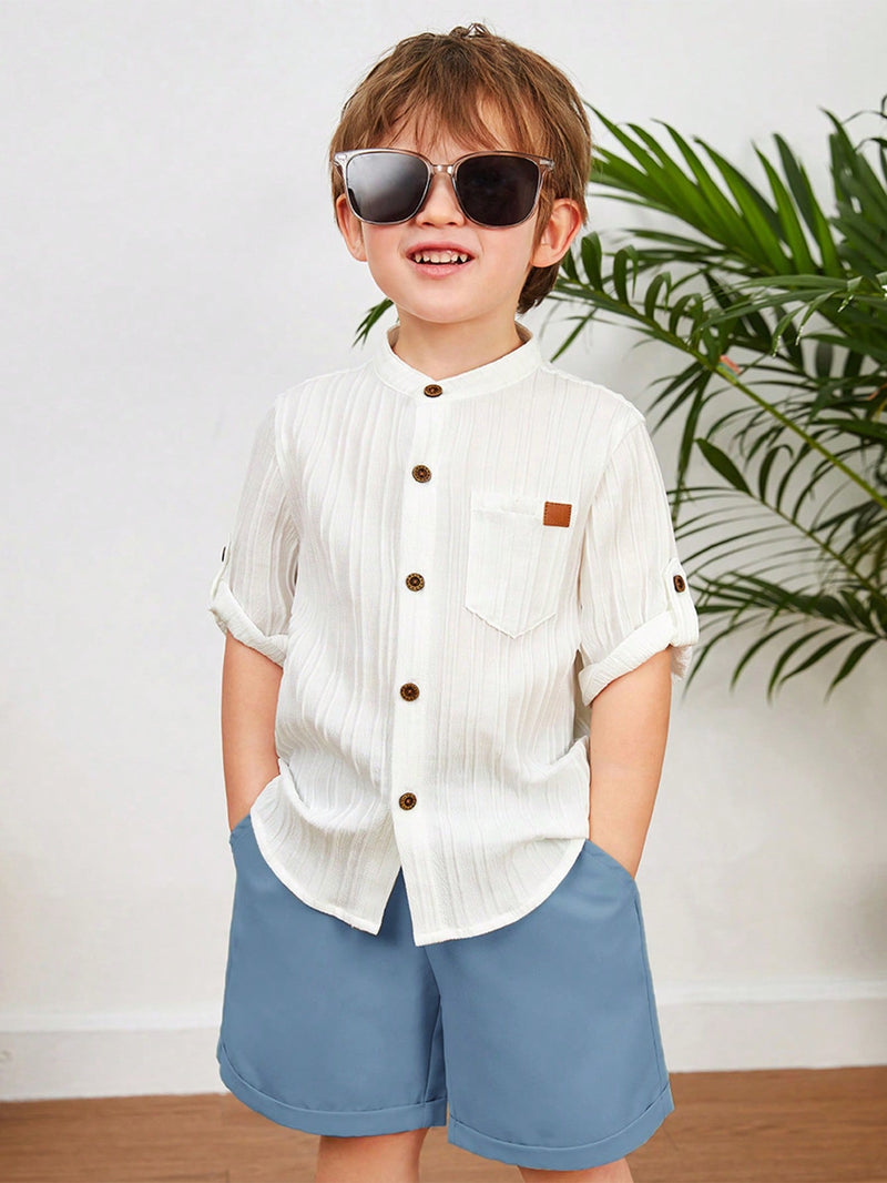 Young Boys Casual Academy Comfortable Breathable Cotton & Linen Shirt Shorts Set