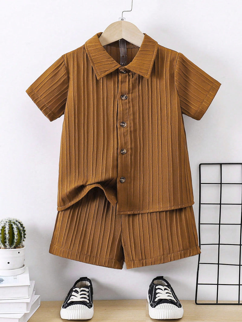 Young Boy Solid Button Front Shirt & Shorts Without Tee