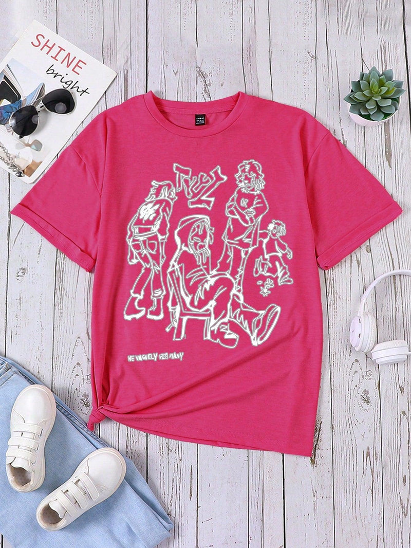 Women's Pink Hip Hop Street Style Short Sleeve T-Shirt With Letter Print - Shop Express