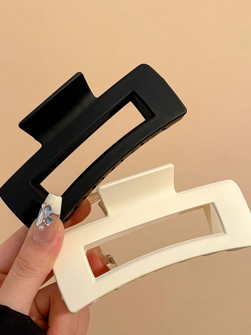 4pcs Women's Black & White & Khaki Square 3d Claw Hair Clips, Suitable For Daily Hairdressing - Shop Express