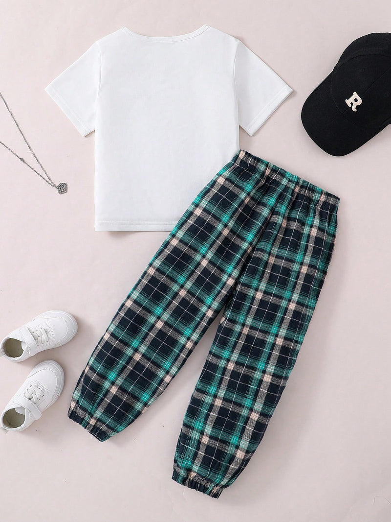 Two-Piece Set For Young Boys' Daily Casual Wear, With Short Sleeves And Striped Pants, Cool, Breathable, Handsome And Suitable For Summer.