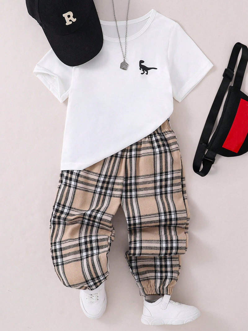 Two-Piece Set For Young Boys' Daily Casual Wear, With Short Sleeves And Striped Pants, Cool, Breathable, Handsome And Suitable For Summer.