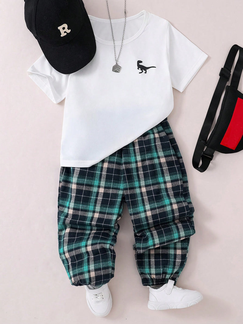 Two-Piece Set For Young Boys' Daily Casual Wear, With Short Sleeves And Striped Pants, Cool, Breathable, Handsome And Suitable For Summer.