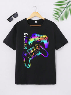 Tween Boys Fashionable Game Controller Print Short Sleeve T-Shirt