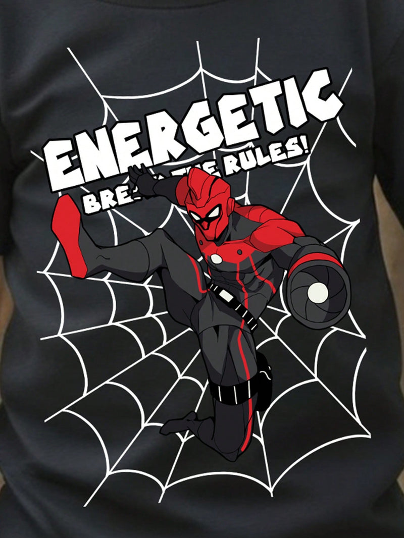 Spider, Spiderman, Young Boys Casual Simple Spiderman Print Round Neck Short Sleeve T-Shirt Suitable For Summer