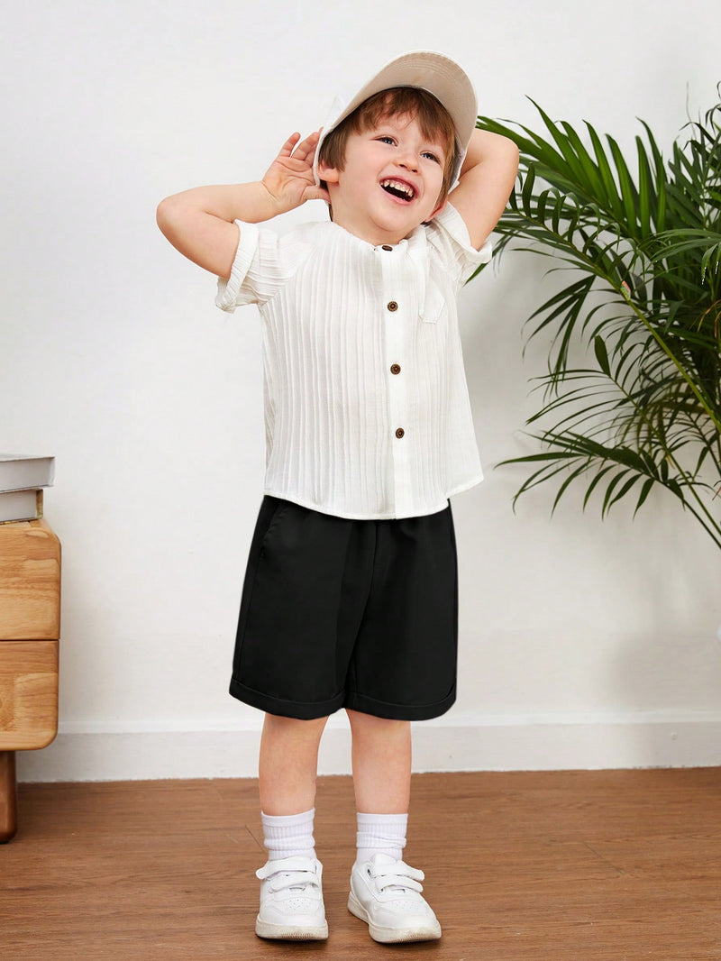 Young Boys Casual Academy Comfortable Breathable Cotton & Linen Shirt Shorts Set