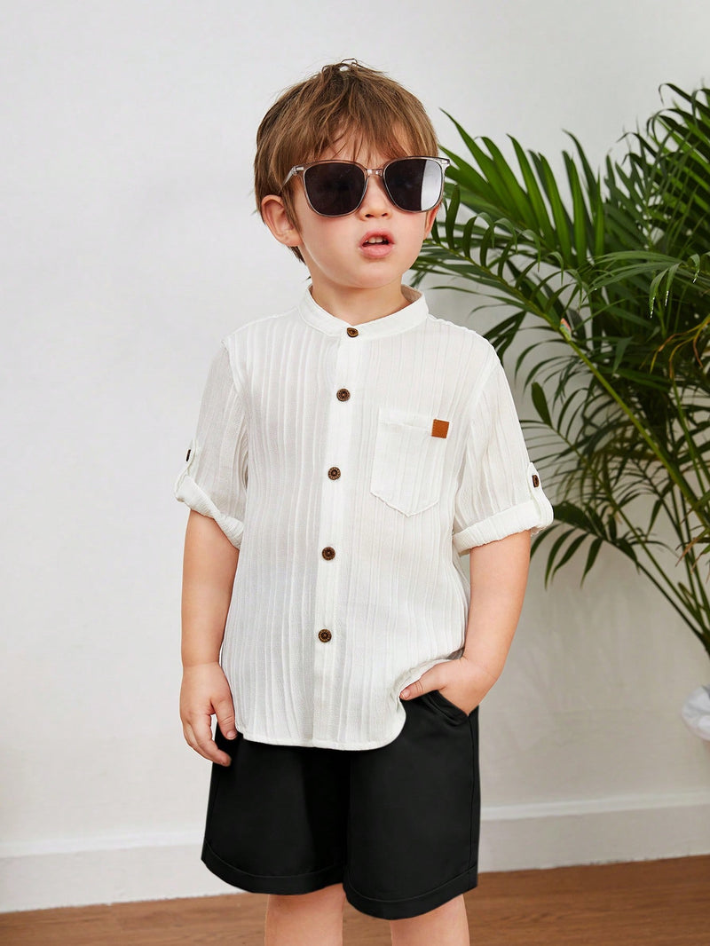 Young Boys Casual Academy Comfortable Breathable Cotton & Linen Shirt Shorts Set