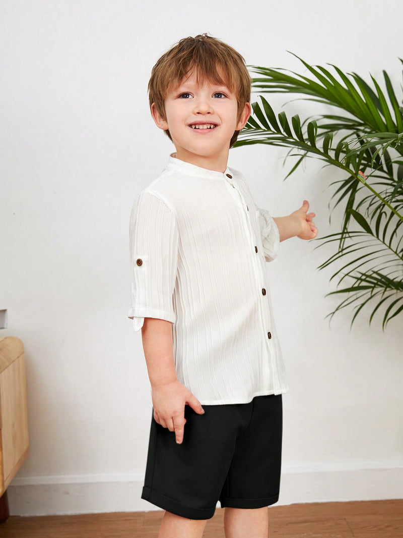 Young Boys Casual Academy Comfortable Breathable Cotton & Linen Shirt Shorts Set