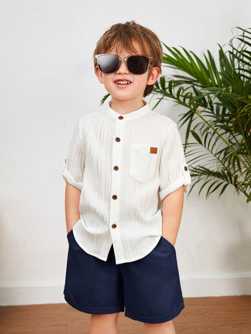 Young Boys Casual Academy Comfortable Breathable Cotton & Linen Shirt Shorts Set