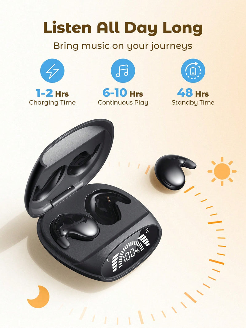 Teckwe Wireless Earbuds,Sleep Headphones In-Ear 5.1 LED Digital Display & Ultra-Long Standby Eight-Core Bio-Imitation