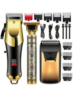 3PCS Professional Men's Electric Hair Clipper, USB Rechargeable Cordless Hair Clipper, Beard Trimmer Edger