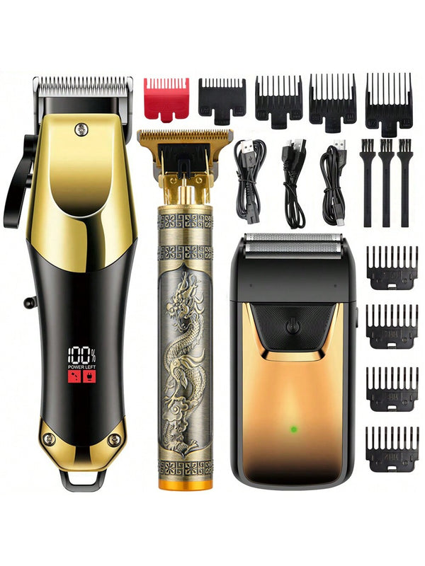 3PCS Professional Men's Electric Hair Clipper, USB Rechargeable Cordless Hair Clipper, Beard Trimmer Edger