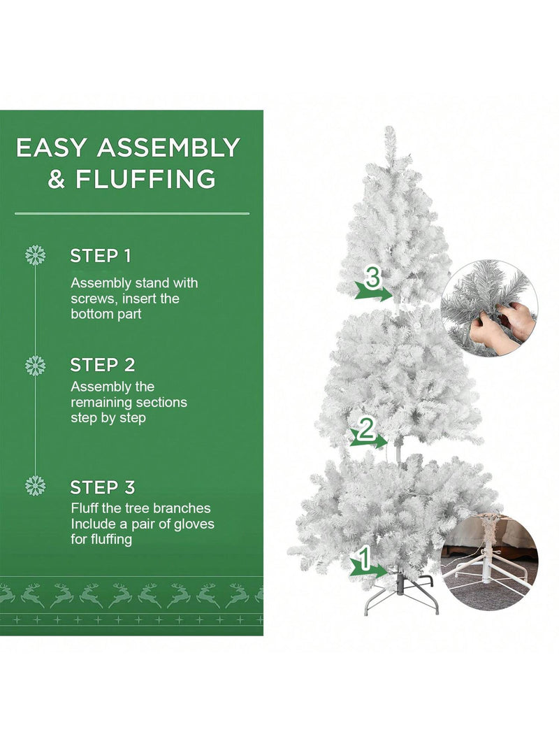 5FT White Flocked Christmas Tree, Artificial Snowfield Christmas Douglas Fir Tree, Christmas Party Decoration, Easy To Clean And Assemble, Foldable And Sturdy Metal Base,White Xmas Tree