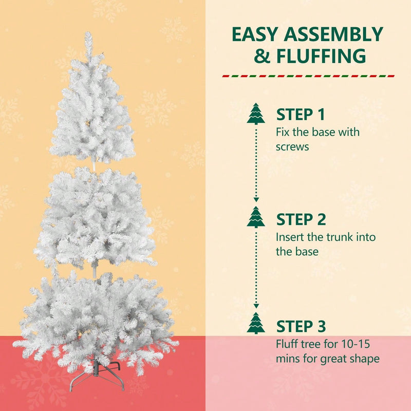 5FT White Flocked Christmas Tree, Artificial Snowfield Christmas Douglas Fir Tree, Christmas Party Decoration, Easy To Clean And Assemble, Foldable And Sturdy Metal Base,White Xmas Tree