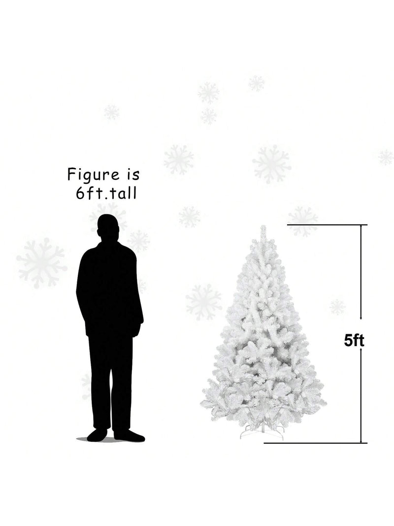 5FT White Flocked Christmas Tree, Artificial Snowfield Christmas Douglas Fir Tree, Christmas Party Decoration, Easy To Clean And Assemble, Foldable And Sturdy Metal Base,White Xmas Tree