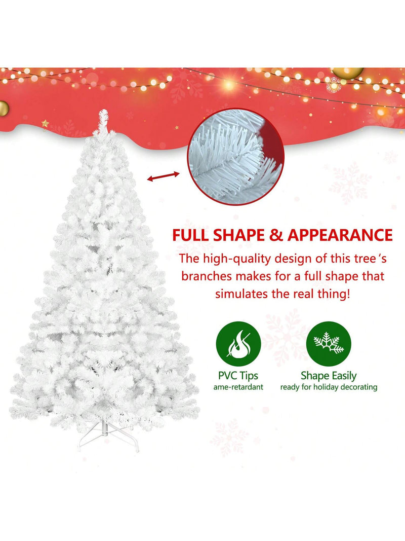 5FT White Flocked Christmas Tree, Artificial Snowfield Christmas Douglas Fir Tree, Christmas Party Decoration, Easy To Clean And Assemble, Foldable And Sturdy Metal Base,White Xmas Tree